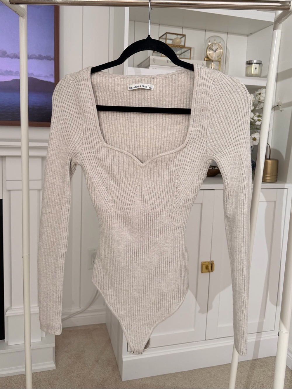 Abercrombie Ribbed Scoop-Neck Bodysuit in Oatmeal